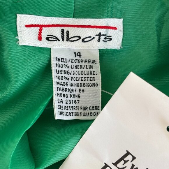 NEW VTG TALBOTS 100% Linen One Button Springtime Blazer in Kelly Green SZ 14 - Picture 7 of 9